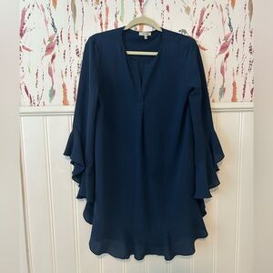 Navy Flutter Sleeve Dress